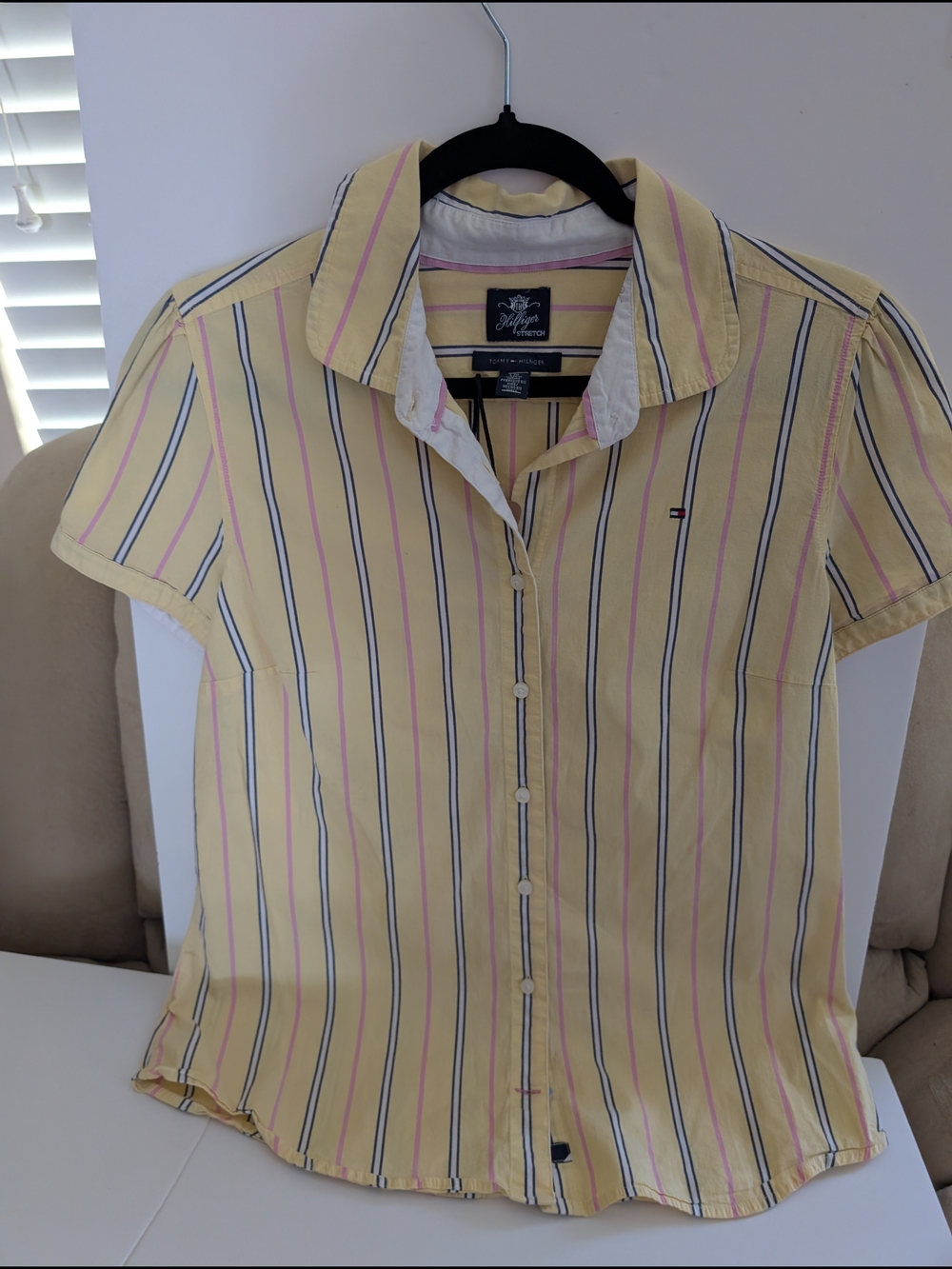 VintageTommy Hilfiger Yellow Striped Short-Sleeve Shirt